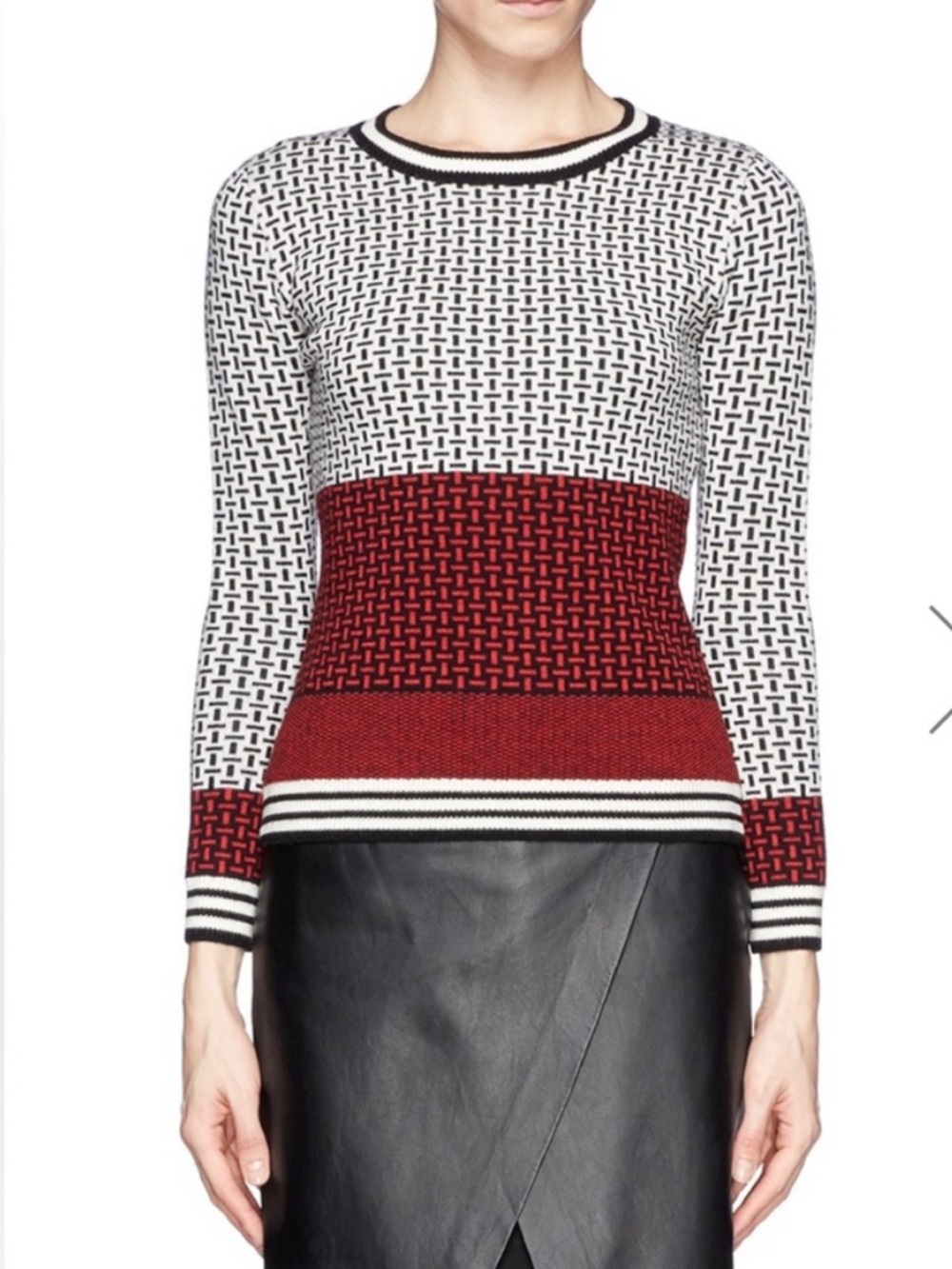 Diane Von Furstenburg Microstitch Wool Sweater Crewneck Black Red Burgundy Sz M